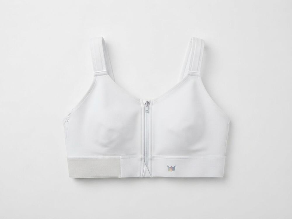 Shefit 3 Luxe White Sports Bra High Impact Gym Run Active Front Zip Adjustable